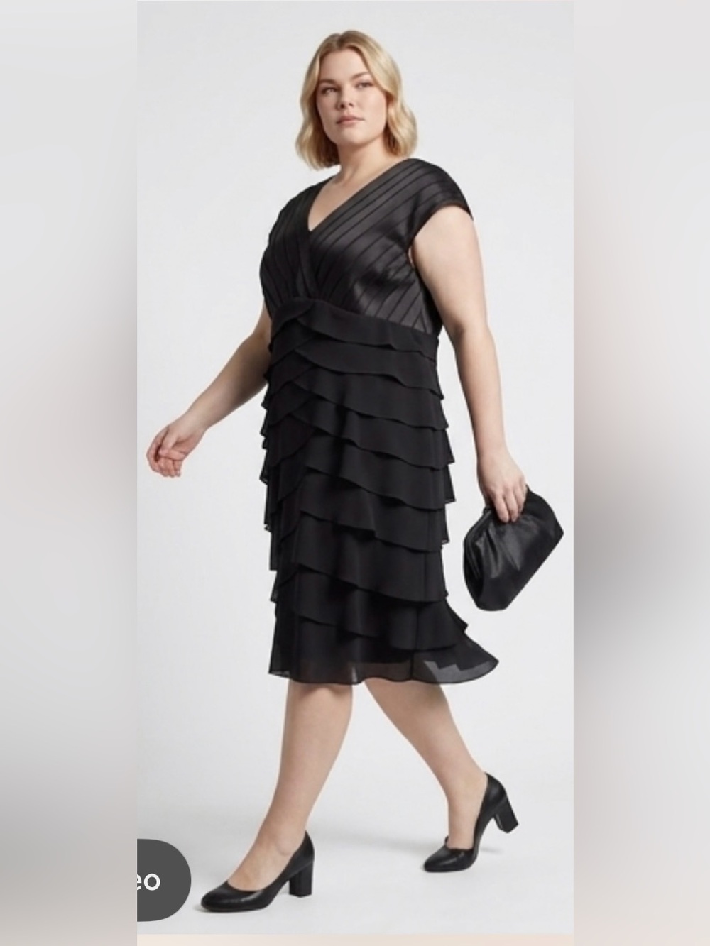 Adrianna Papell Black Tiered Sheath Midi Dress. Ptp 24” lenght 40”